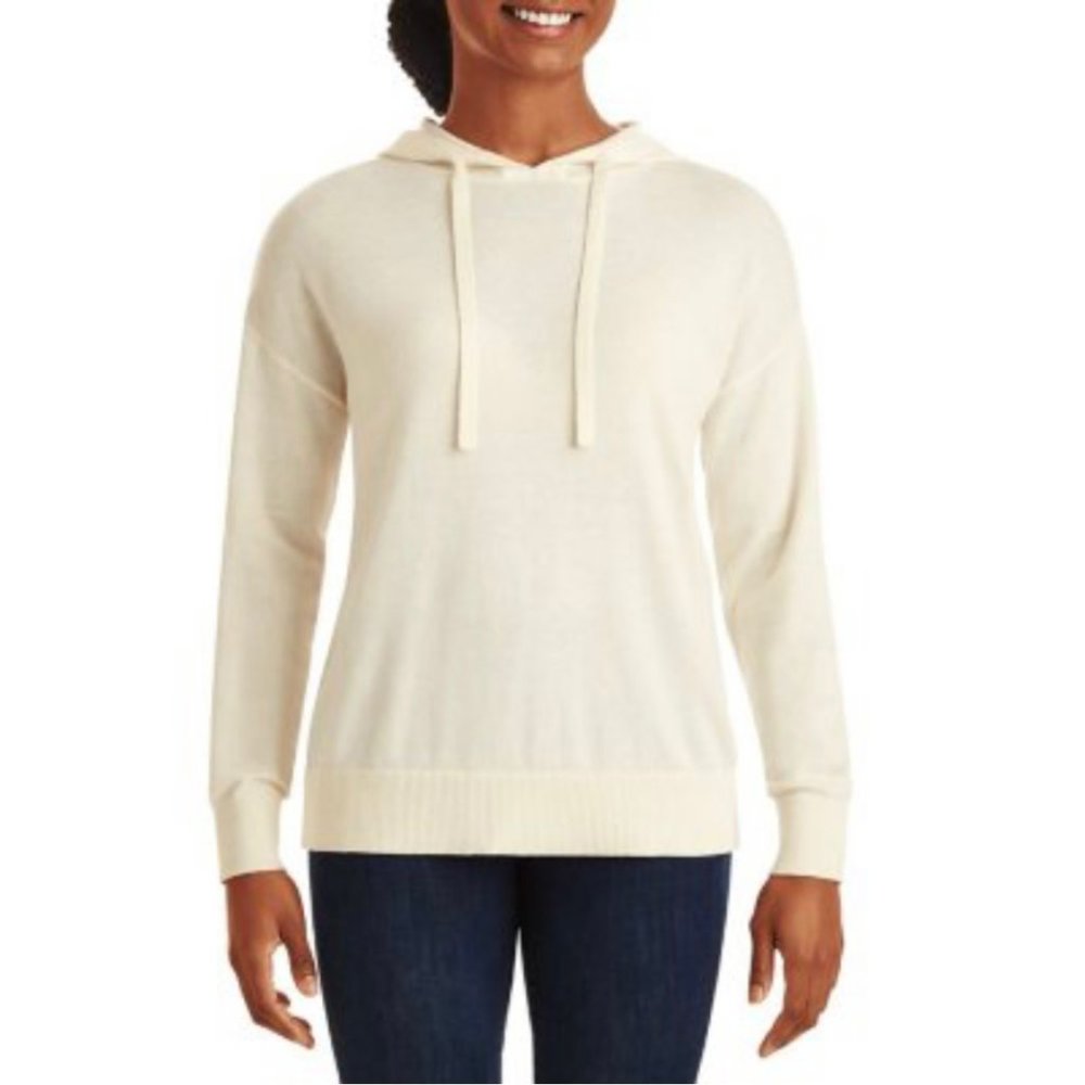 Member's Mark Women's Top XXL Cashmere Blend Hoodie Knit Pullover Cream Ivory